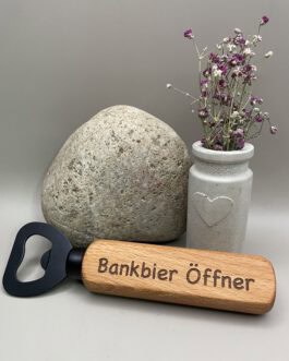 Flaschenöffner Holz, mit edler Metallklinge schwarz