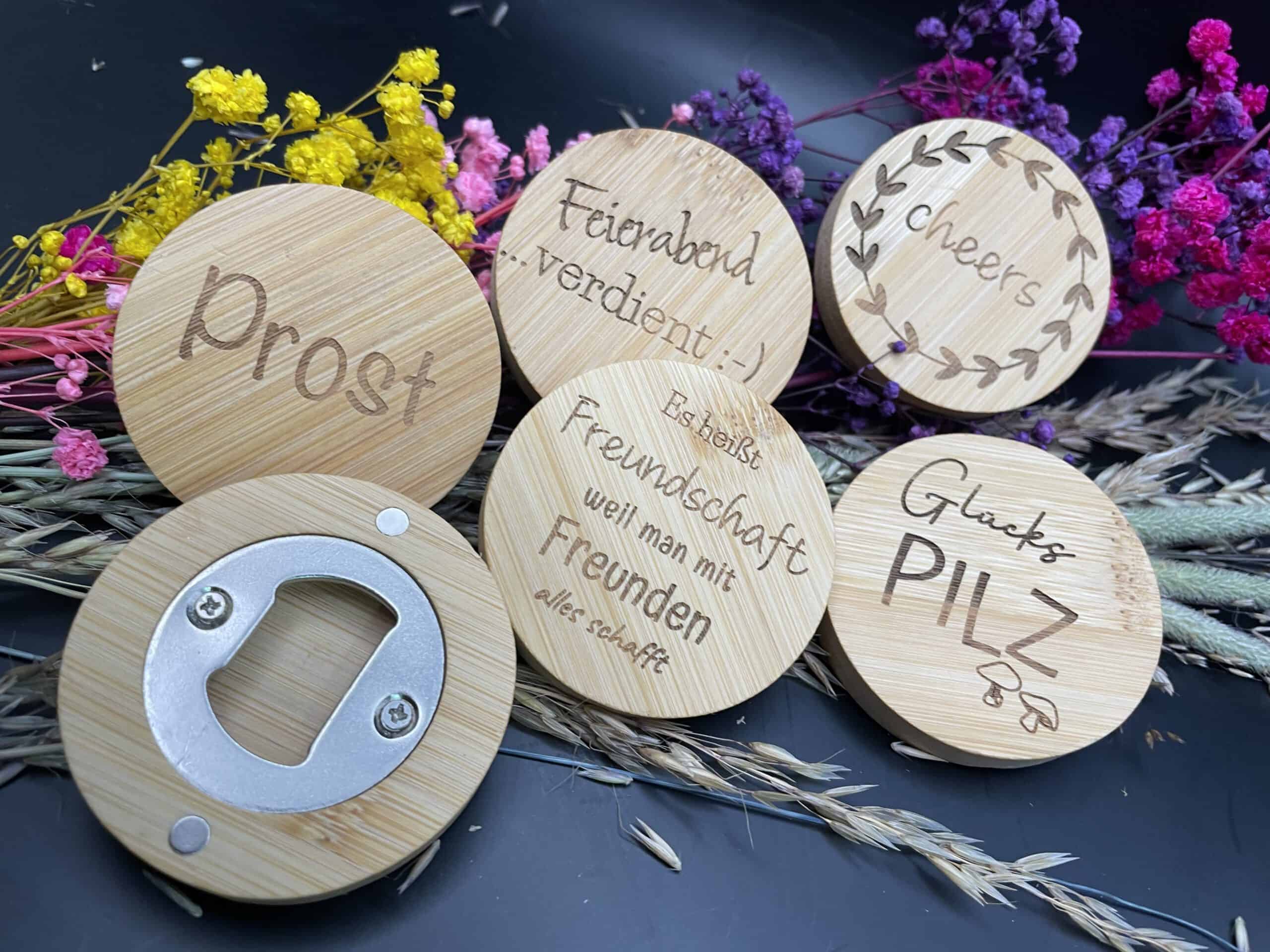 magnetischer Flaschenöffner aus Holz, rund