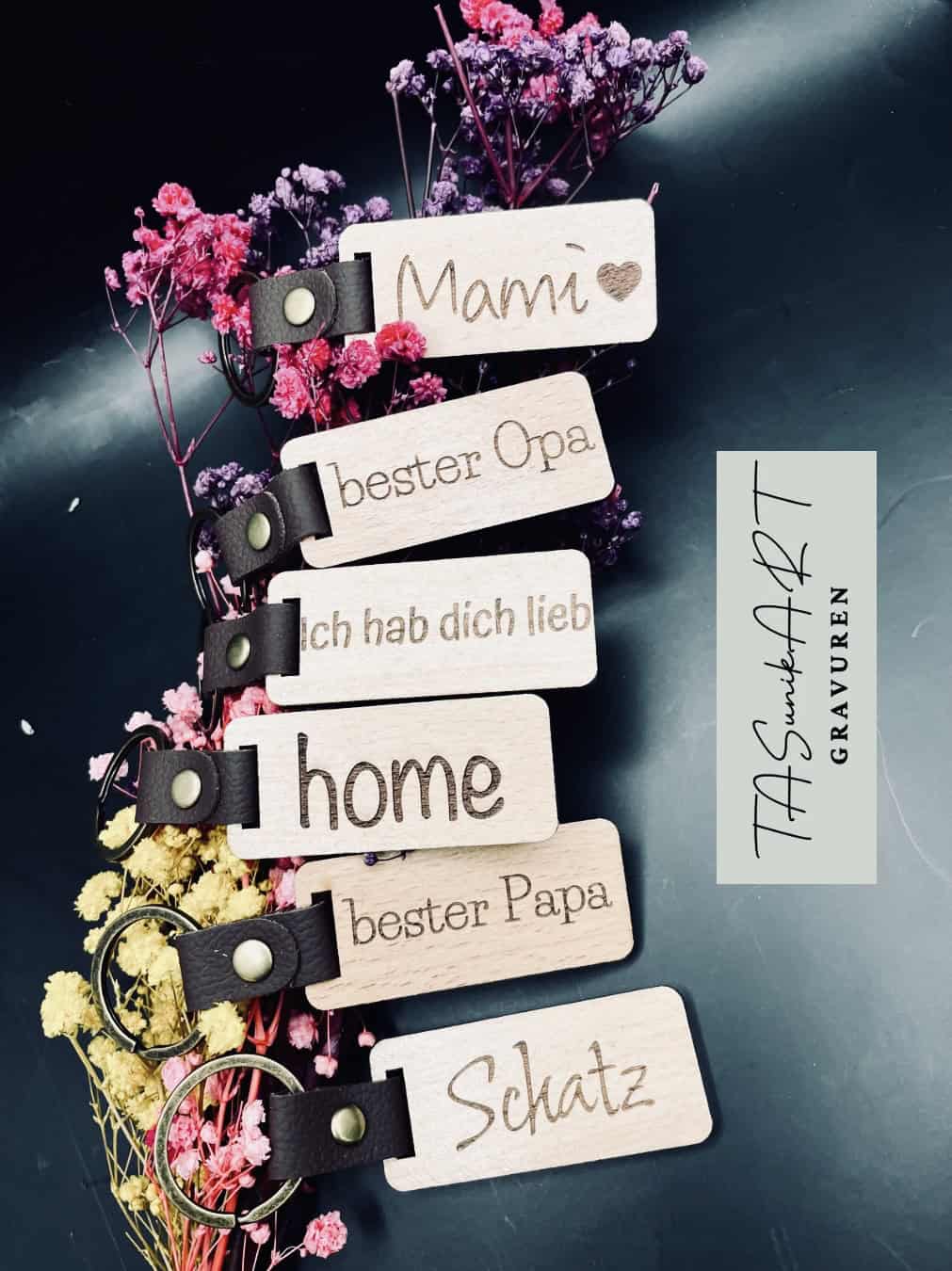 Schlüsselanhänger aus Holz&Leder mit individueller Gravur – Bild 5